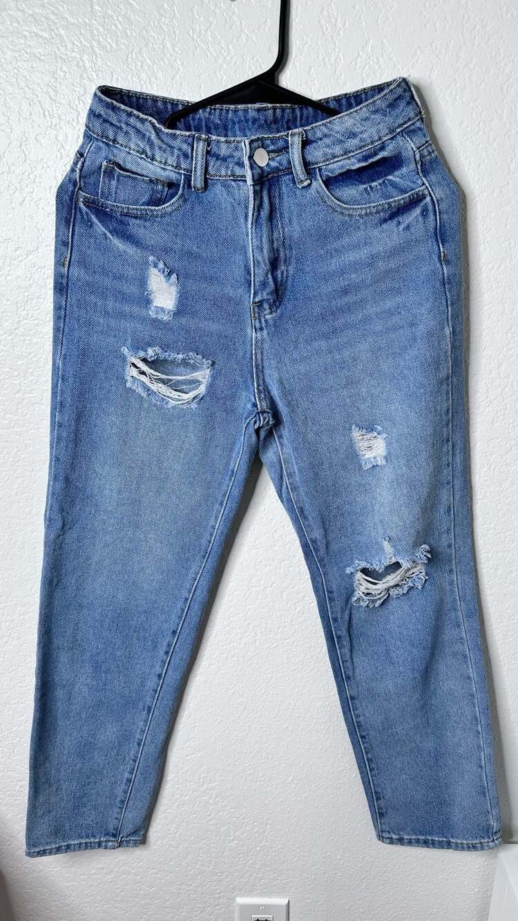 SHEIN Women's High Waisted Distressed Ripped Mom Jeans - Size XS